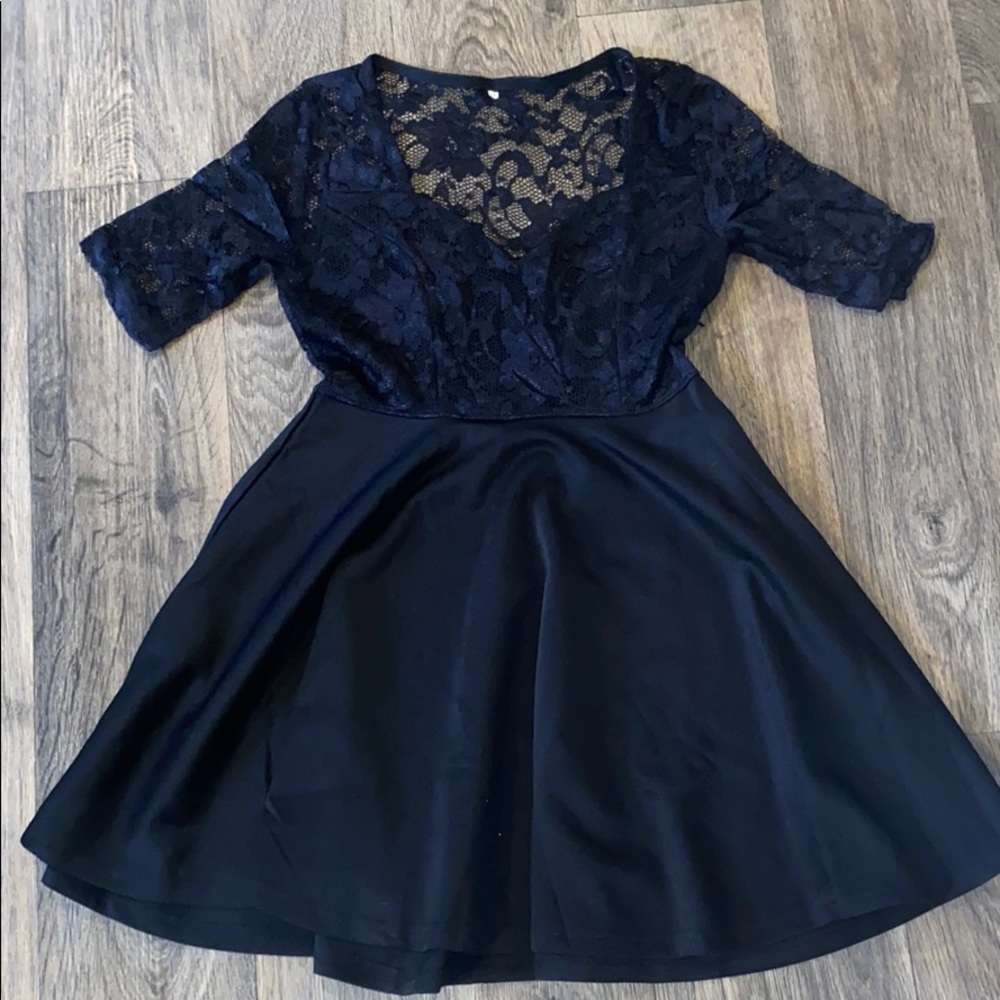 lace top black skater dress